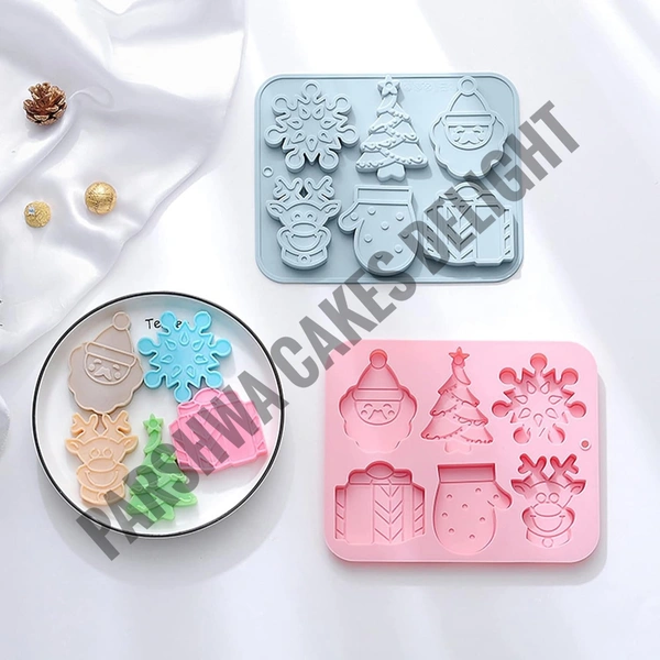 Silicone Christmas Theme XMas Tree, Snowflake, Mitten, Deer Silicon Chocolate Mould Jelly Mould - 6 Cavity