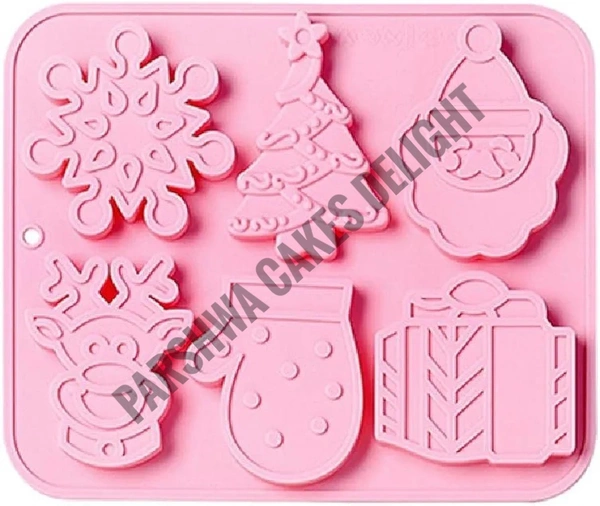 Silicone Christmas Theme XMas Tree, Snowflake, Mitten, Deer Silicon Chocolate Mould Jelly Mould - 6 Cavity