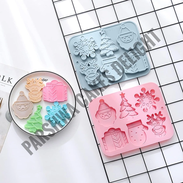 Silicone Christmas Theme XMas Tree, Snowflake, Mitten, Deer Silicon Chocolate Mould Jelly Mould - 6 Cavity