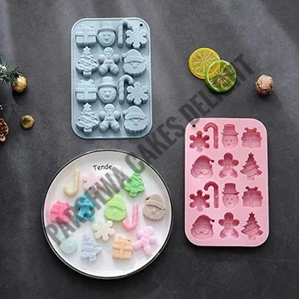 Christmas Theme Gift, XMas Tree, Snowflake, Candy Cane Silicon Chocolate Mould Jelly Mould - 14 Cavity