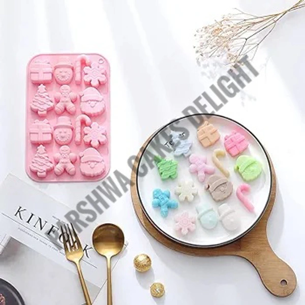 Christmas Theme Gift, XMas Tree, Snowflake, Candy Cane Silicon Chocolate Mould Jelly Mould - 14 Cavity