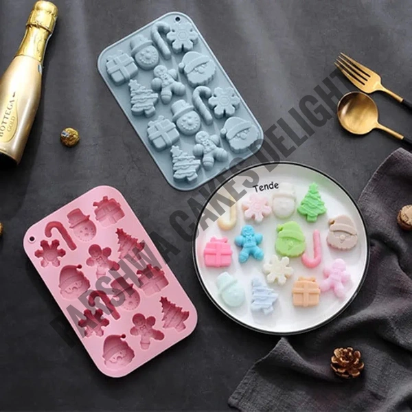 Christmas Theme Gift, XMas Tree, Snowflake, Candy Cane Silicon Chocolate Mould Jelly Mould - 14 Cavity