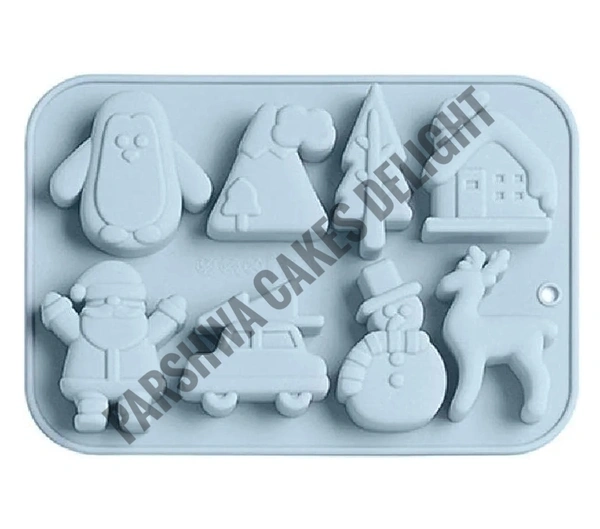 Christmas Theme Tree, Snowman, House, Deer Silicon Chocolate Mould Jelly Mould - 8 Cavity