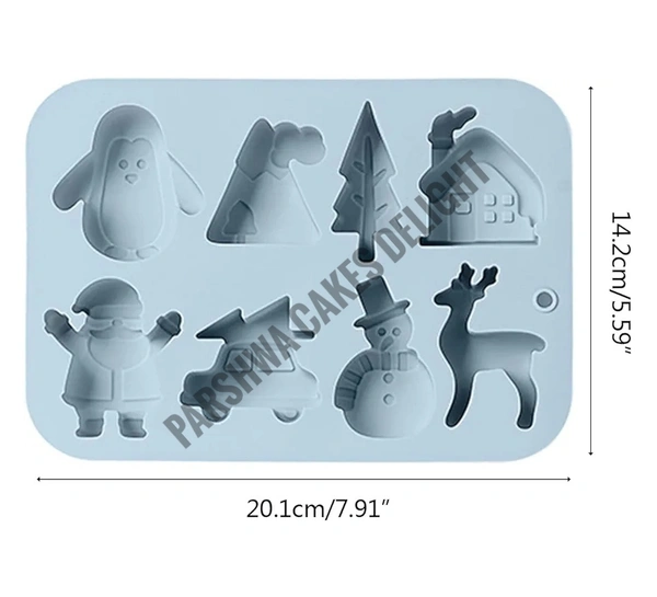 Christmas Theme Tree, Snowman, House, Deer Silicon Chocolate Mould Jelly Mould - 8 Cavity