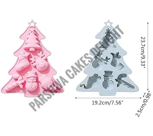 Christmas Theme Tree, Snowman, Deer, Elf, Sock Silicon Chocolate Mould Jelly Mould - 6 Cavity