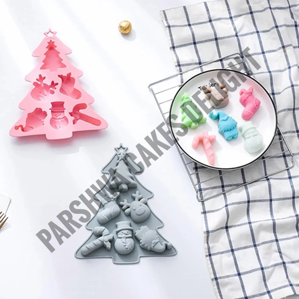 Christmas Theme Tree, Snowman, Deer, Elf, Sock Silicon Chocolate Mould Jelly Mould - 6 Cavity