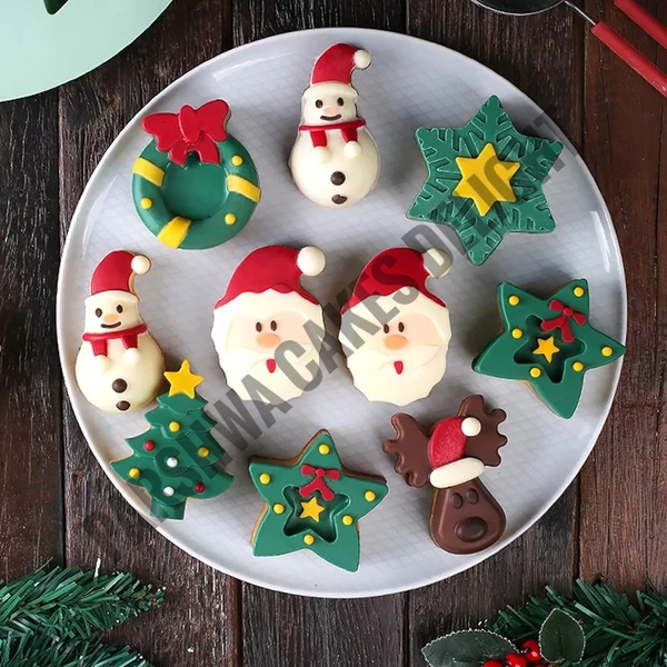 Christmas Theme Tree, Snowman, Deer, Star, Wreath Silicon Chocolate Mould Jelly Mould - 7 Cavity