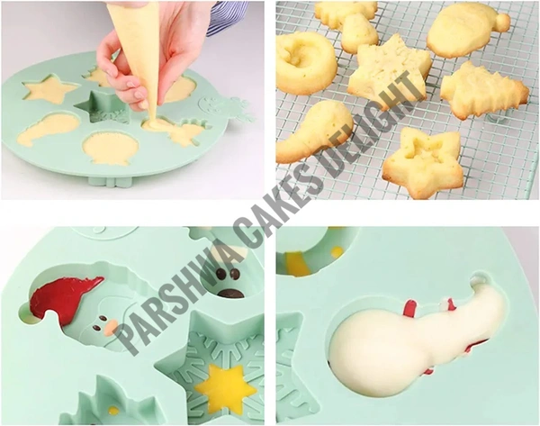 Christmas Theme Tree, Snowman, Deer, Star, Wreath Silicon Chocolate Mould Jelly Mould - 7 Cavity