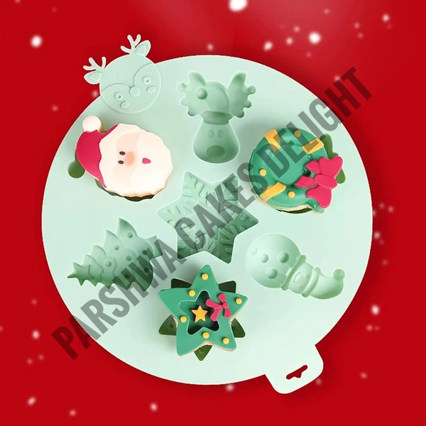 Christmas Theme Tree, Snowman, Deer, Star, Wreath Silicon Chocolate Mould Jelly Mould - 7 Cavity