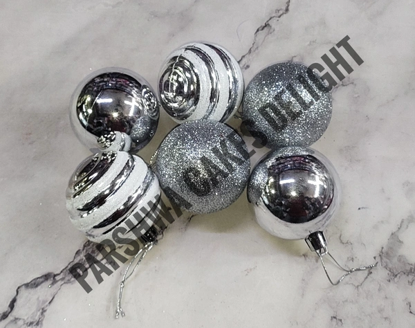 Designed Disco Balls For Cake Decoration - Silver, 6 Pcs Pack