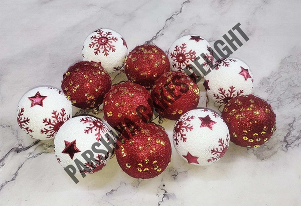 Fancy Designed Disco Balls For Cake Decoration - 12 Pcs Pack, Red & White