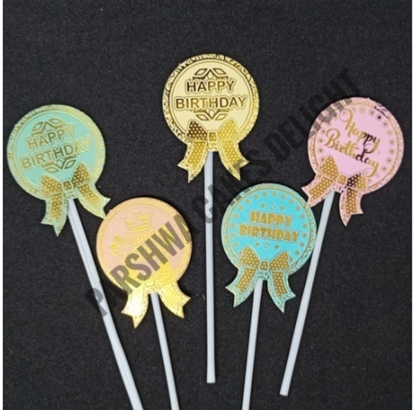 Happy Birthday Paper Topper With Stick - 5 Pcs Pack