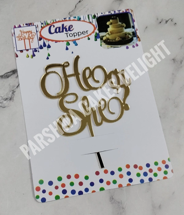 ACRYLIC TOPPER N - 173 He Or She, 4.5 Inches, Gold