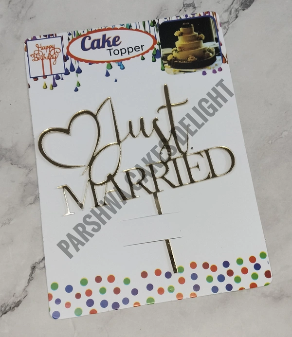 ACRYLIC TOPPER N - 183 Just Married, 4.5 Inches, Gold