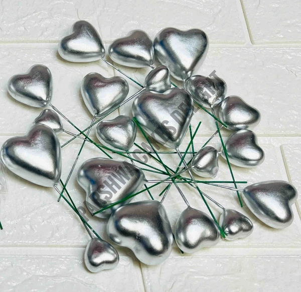 Heart Faux Balls - Silver, 12 Pcs Pack