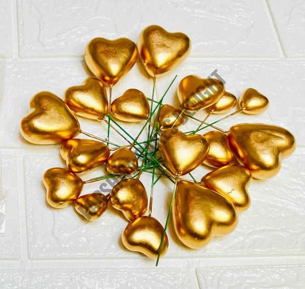 Heart Faux Balls - Gold, 12 Pcs Pack