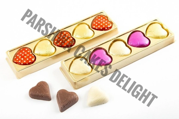 Heart Chocolate Box - 10 Pcs Pack, Gold, 5 Cavity