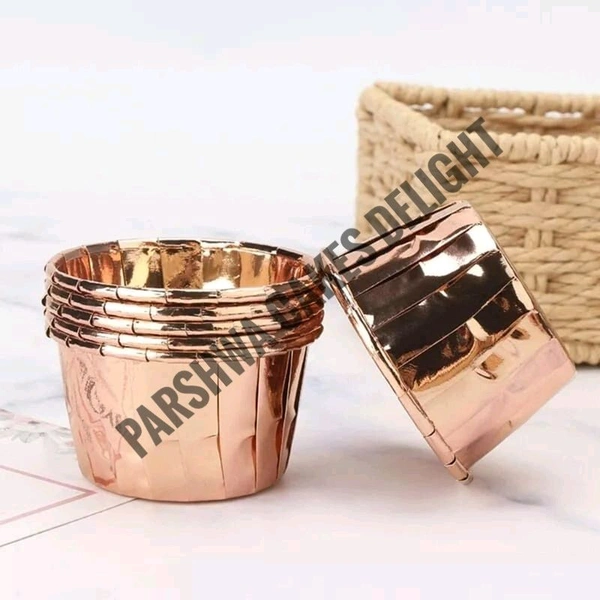 Metallic Foil Paper Cake Baking Cups  - ROSE GOLD, 50 PCS