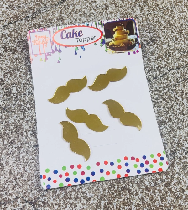 ACRYLIC MOUSTACHE - 5 PCS PACK, Gold