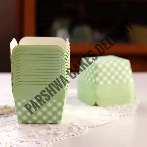 Square Cupcake Cups - 100 Pcs Pack, Design 1, Green