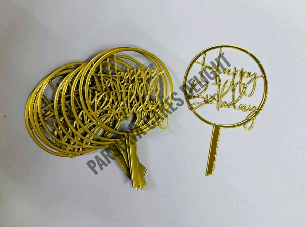 Mini Cake Topper - 10 Pcs Pack, D9, Gold