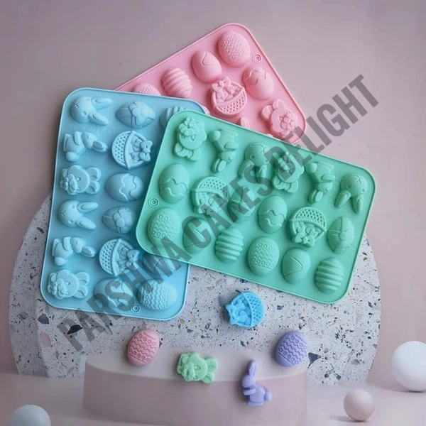 Egg, Bunny, Basket Shape Easter Theme Silicone Chocolate Mould - 18 In 1