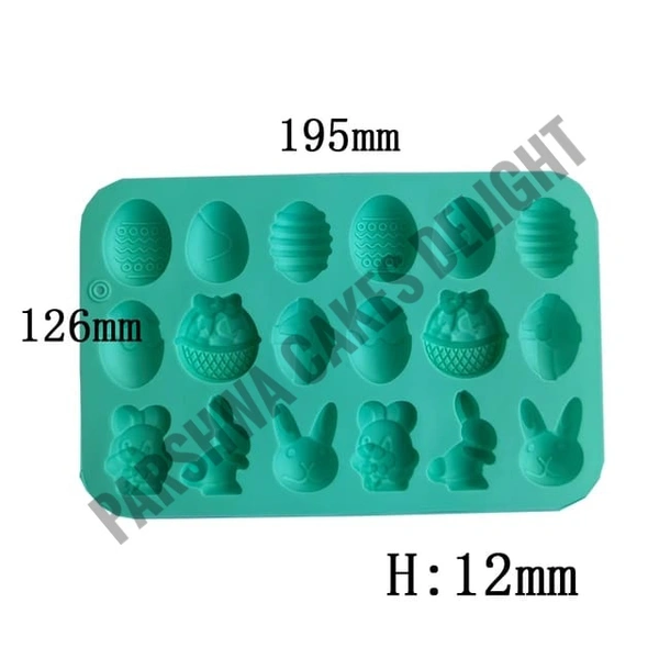 Egg, Bunny, Basket Shape Easter Theme Silicone Chocolate Mould - 18 In 1