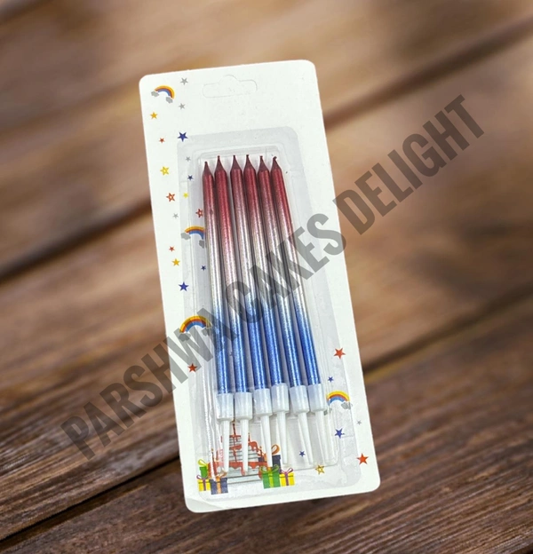 Metallic Candle - Red-Silver-Blue, 1 Pack Of 6 Pcs