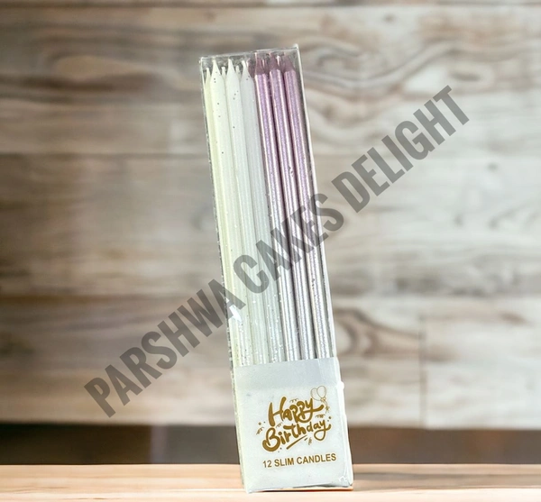 Long Candle  - Rose Gold - White, 12 Pcs Pack