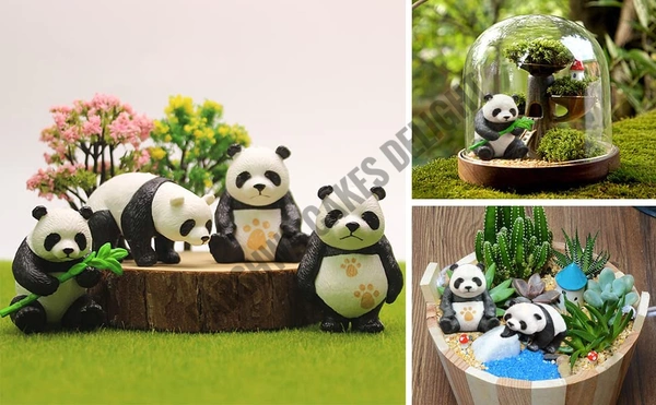 Life Style Panda Miniature Toy For Cake Decoration - 4 Pcs Pack