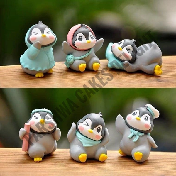 Penguin Miniature Toy For Cake Decoration  - Design 1, 6 Pcs Set