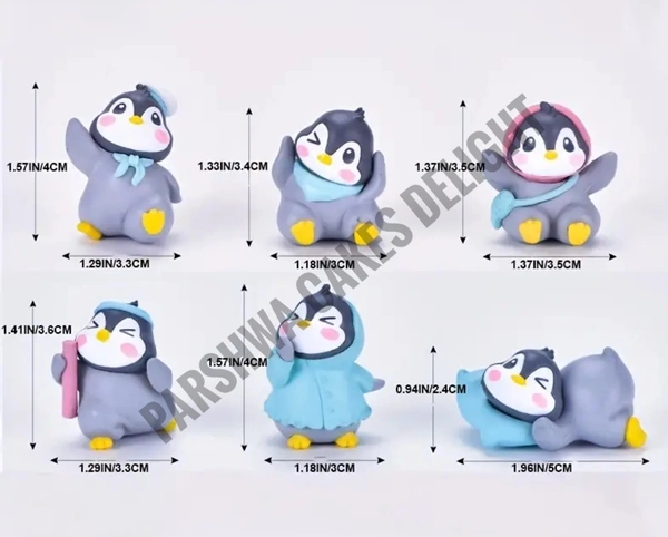 Penguin Miniature Toy For Cake Decoration  - Design 1, 6 Pcs Set