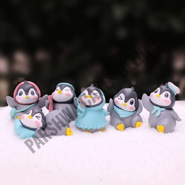 Penguin Miniature Toy For Cake Decoration  - Design 1, 6 Pcs Set