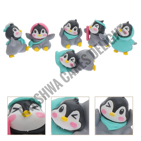 Penguin Miniature Toy For Cake Decoration  - Design 1, 6 Pcs Set