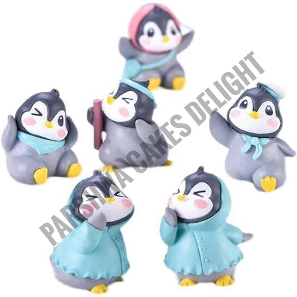 Penguin Miniature Toy For Cake Decoration  - Design 1, 6 Pcs Set