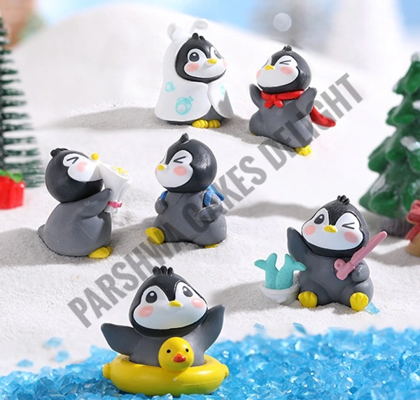 Penguin Miniature Toy For Cake Decoration  - Design 2, 6 Pcs Set