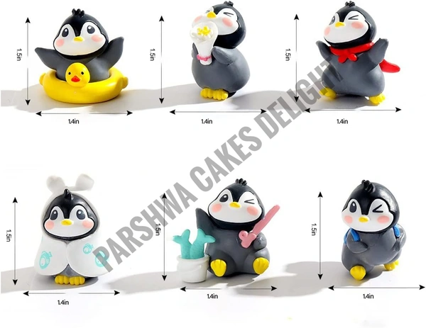 Penguin Miniature Toy For Cake Decoration  - Design 2, 6 Pcs Set