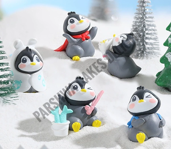 Penguin Miniature Toy For Cake Decoration  - Design 2, 6 Pcs Set