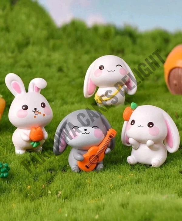 Rabbit Miniature Toy For Cake Decoration  - 4 Pcs Set