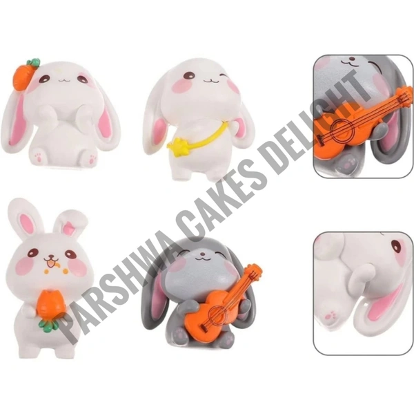 Rabbit Miniature Toy For Cake Decoration  - 4 Pcs Set