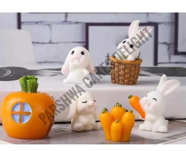 Rabbit Miniature Toy For Cake Decoration  - 7 Pcs Set