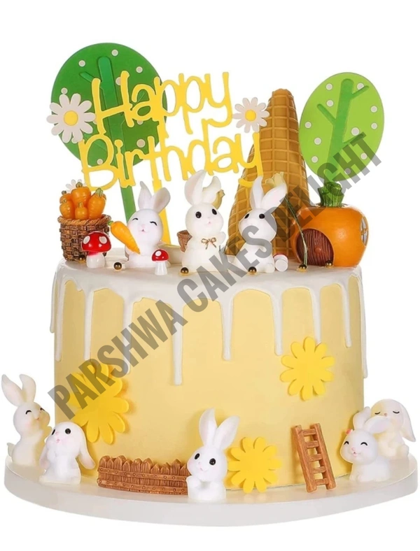 Rabbit Miniature Toy For Cake Decoration  - 7 Pcs Set