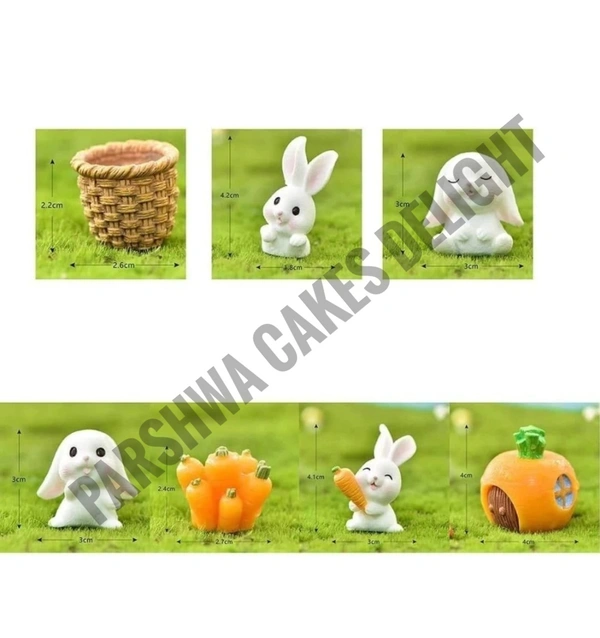 Rabbit Miniature Toy For Cake Decoration  - 7 Pcs Set