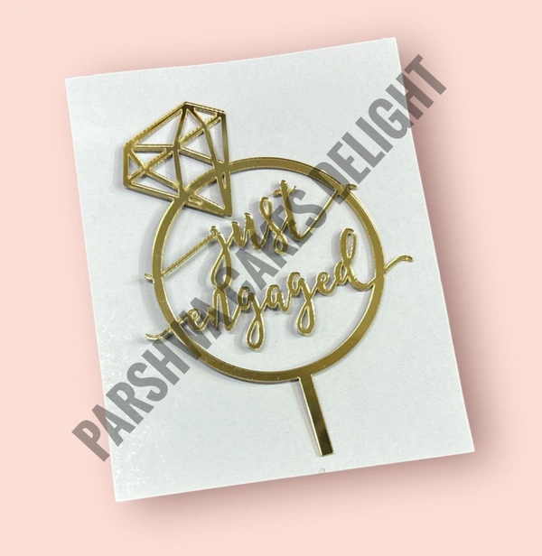 ACRYLIC TOPPER N - 194 Just Engaged, 4.5 Inches, Gold