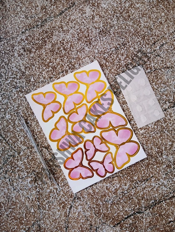 BUTTERFLIES WITH STRING - 1 Pkt, Pink Textured