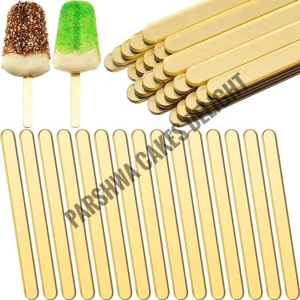 Acrylic Cake Sickle stick - 10 Pcs Pack, Gold, 4.5 Inches
