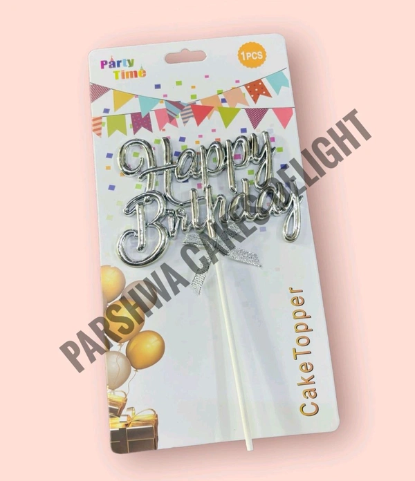 Happy Birthday Imported Topper - Silver, Delight 8, 1 Pc