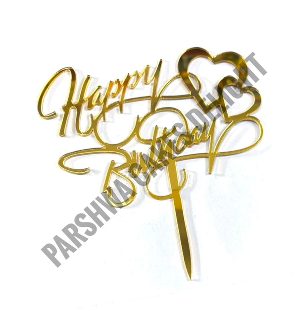 ACRYLIC TOPPER Happy Birthday - 129, Gold, 5 Inches