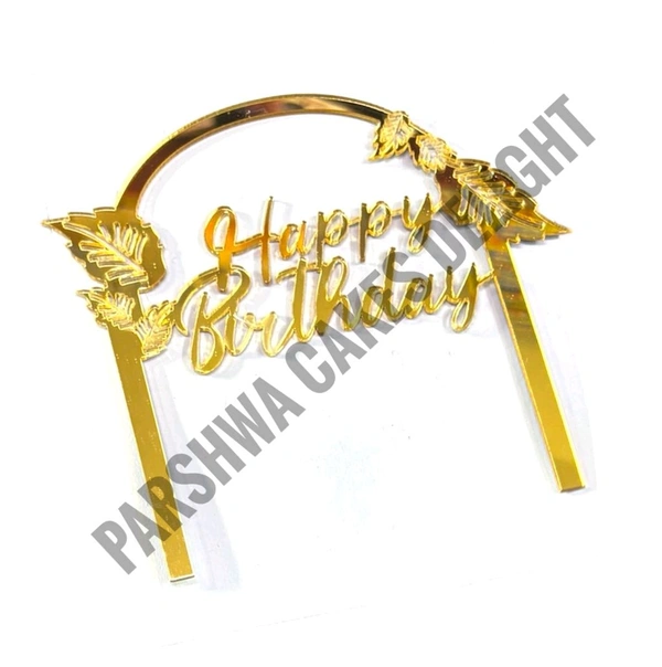 ACRYLIC TOPPER Happy Birthday - Gold, 130, 5 Inches