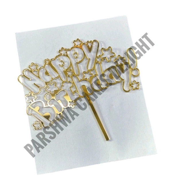 ACRYLIC TOPPER Happy Birthday - Gold, 132, 5 Inches